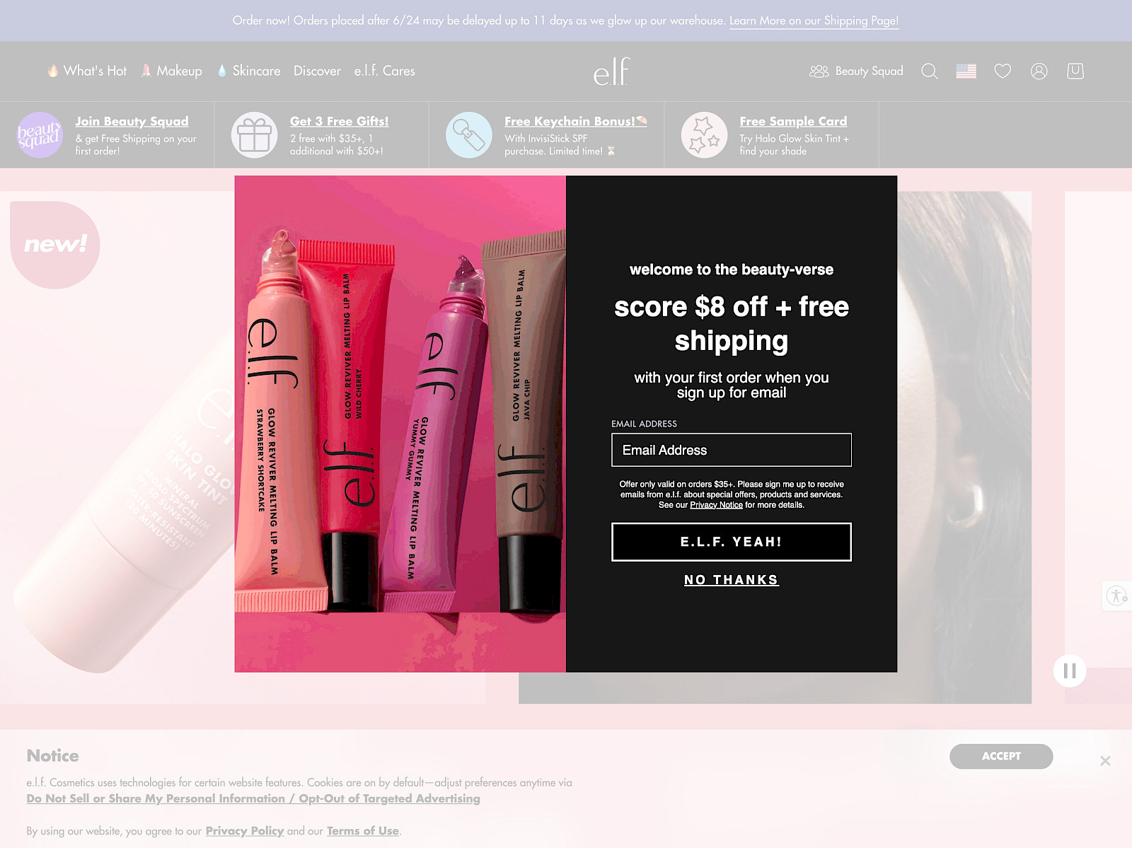 Elf cosmetics Screenshot